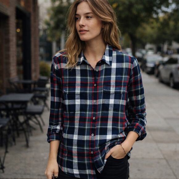 Equipment Tops - Equipment Femme Button front Flannel Shirt Blue Red Plaid Size XS